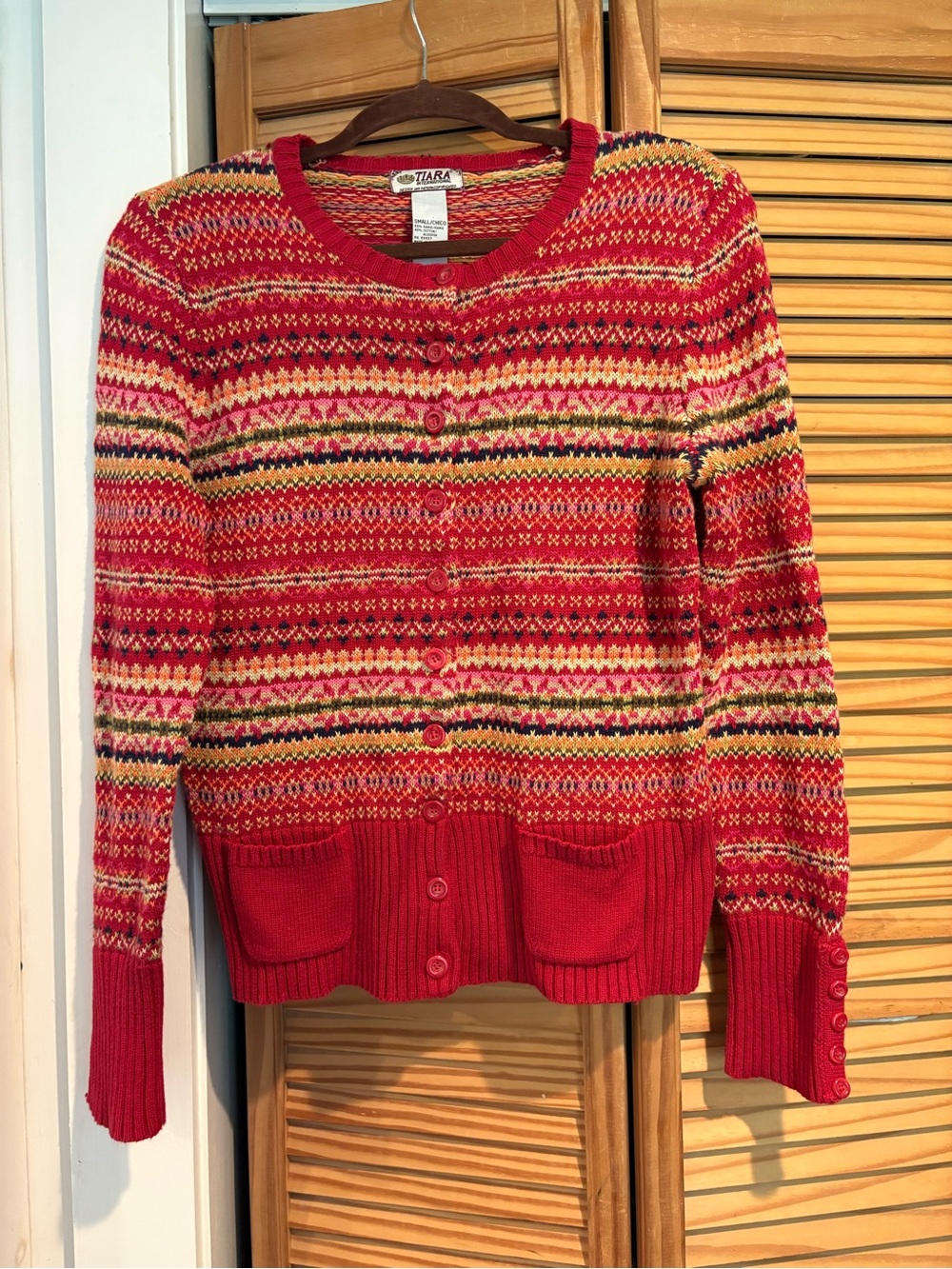 Vintage Fair Isle Cardigan Sweater Button Up Red Small Cabincore Cottagecore Y2K